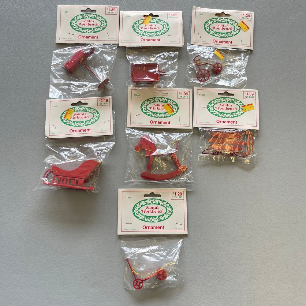 NWT Vintage Santa's Workbench Chritimas Ornaments Set of 07